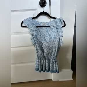 Max Studio, floral light blue top. Size small